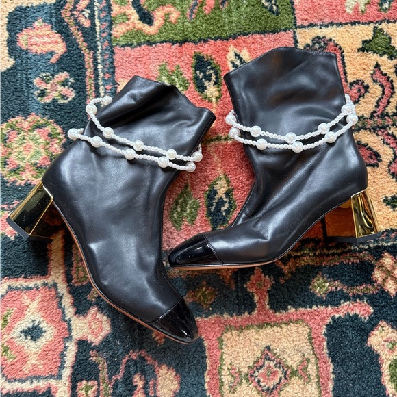 CHANEL Pearl String Ankle Bootie Boots 34c